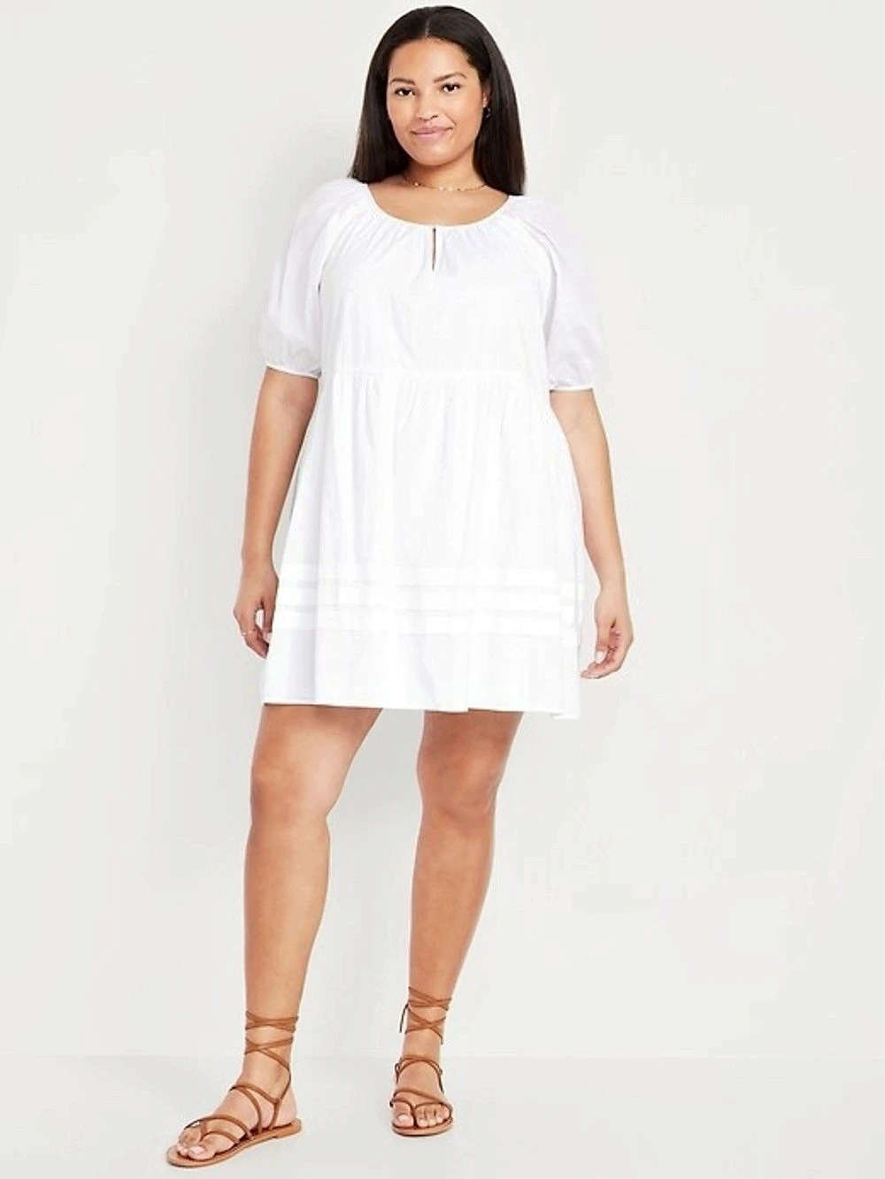 Old Navy Puff-Sleeve Tie-Back Cut-Out Mini Swing Dress White XXL